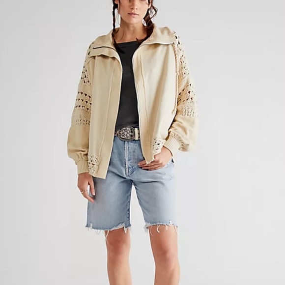 Free People Dune Bug Crochet Slouchy Cardigan In White Swan Size L - Picture 3 of 5